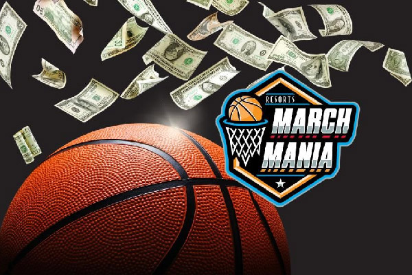 close-up of a basketball with money raining down behind it