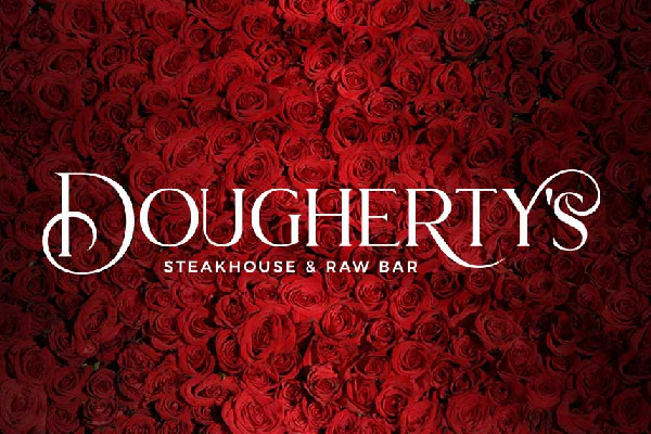 a bed of roses with the Dougherty's logo
