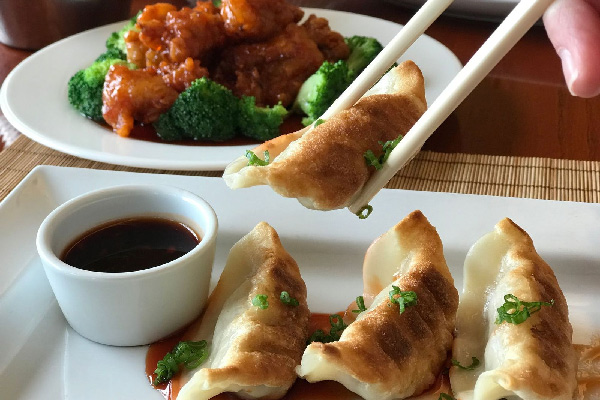 dumplings and chicken and broccoli