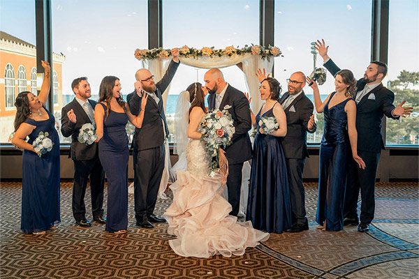 a couple kissing at a wedding